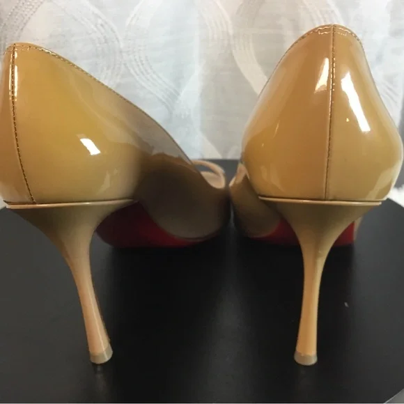Christian Louboutin Beige Patent Peep-Toe Pumps - Picture 7 of 15